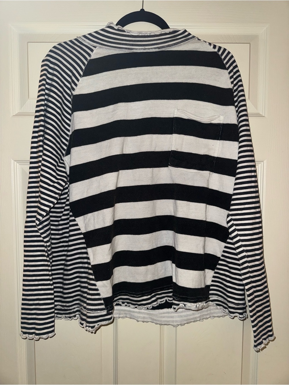 Free People Black and White Striped Long Sleeve Tee